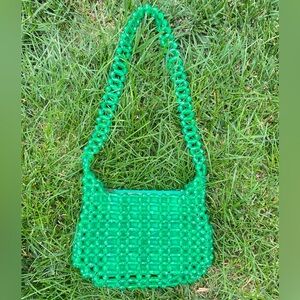 Vintage 60s Handmade Crystal Dot Green Beaded Shoulder Bag